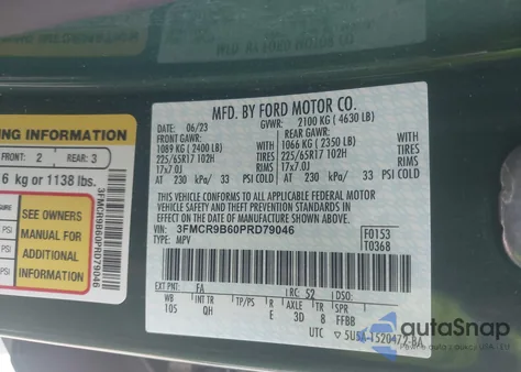 2023 Ford Bronco Sport Big Bend from USA, damaged, VIN 3FMCR9B60PRD79046